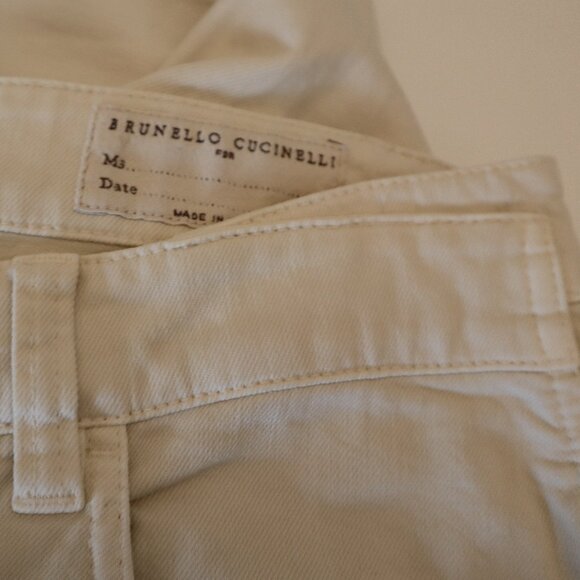 Brunello Cucinelli Monili Tab Jeans Beige Denim Relaxed Leg Skaters Size 10 - Picture 6 of 6